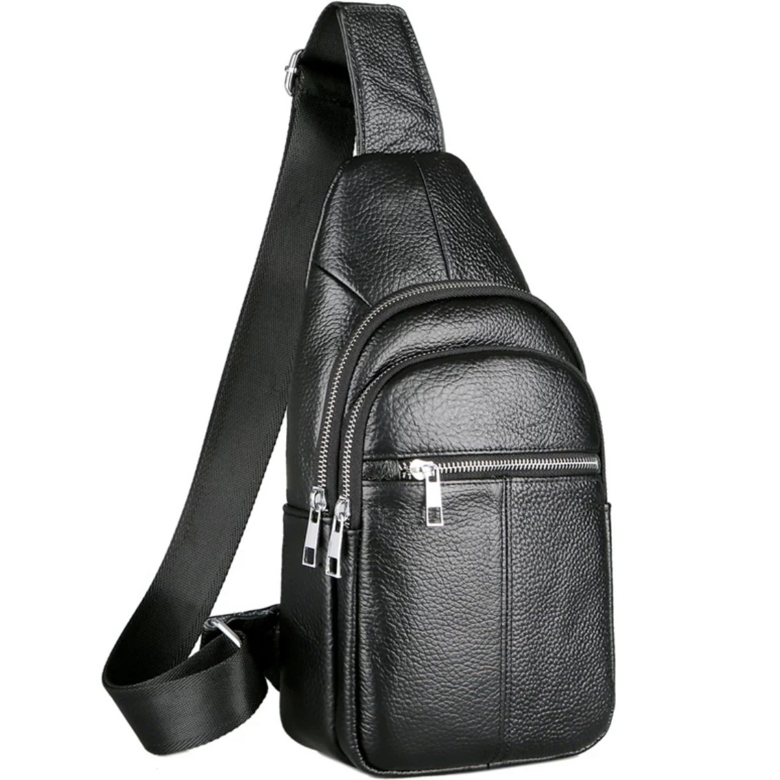 Чоловічий шкіряний слінг сумка-рюкзак через плече чорна TIDING BAG-MK 83423 _ bags25, фото 1