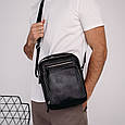 Чоловіча сумка-барсетка через плече шкіряна чорна з ручкою Tiding Bag M32432 _ bags25, фото 4