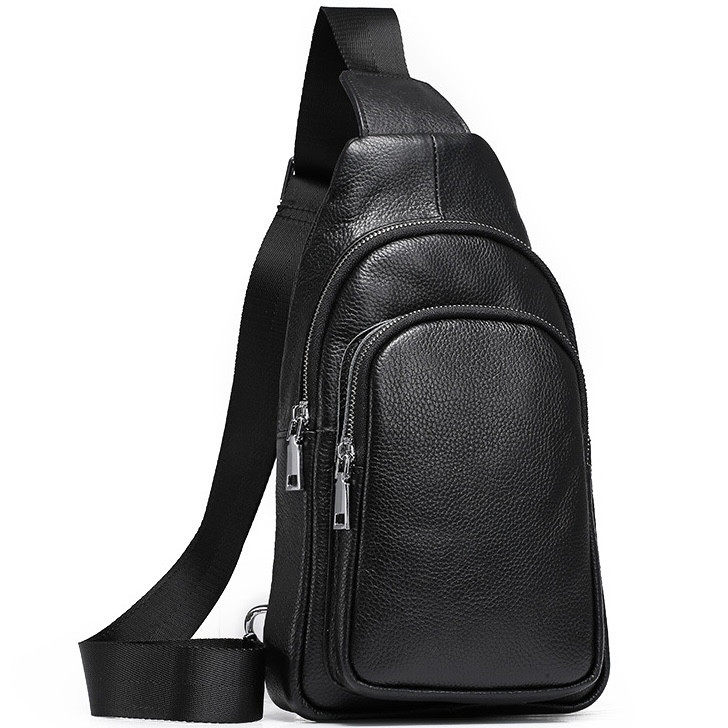 Слінг шкіряний чоловічий на плече чорний  TIDING BAG TH-73583 _ bags25, фото 1