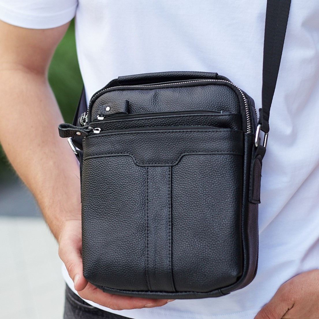 Шкіряна чоловіча чорна сумка-барсетка з ручкою Tiding Bag 73957 _ bags25, фото 1