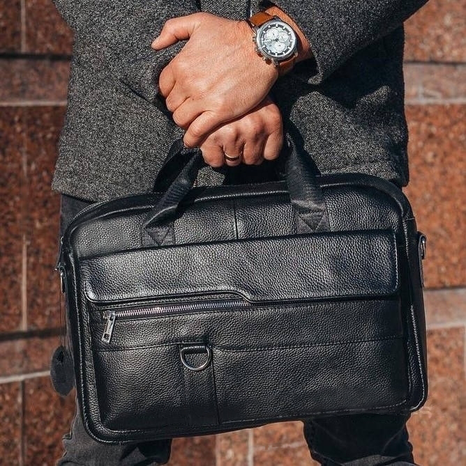 Шкіряна чоловіча сумка-портфель для документів та ноутбука чорна MK39848 _ bags25, фото 1