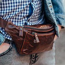 Чоловіча шкіряна сумка-банка на пояс коричнева A37F-323-3A _ bags25