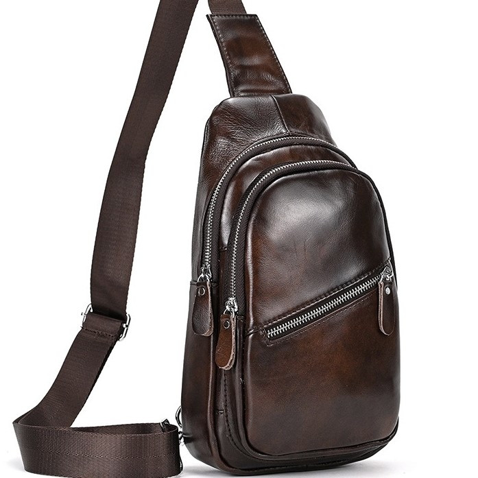 Чоловічий шкіряний слінг на одне плече сумка-слінг коричнева TIDING BAG 62867 _ bags25, фото 1