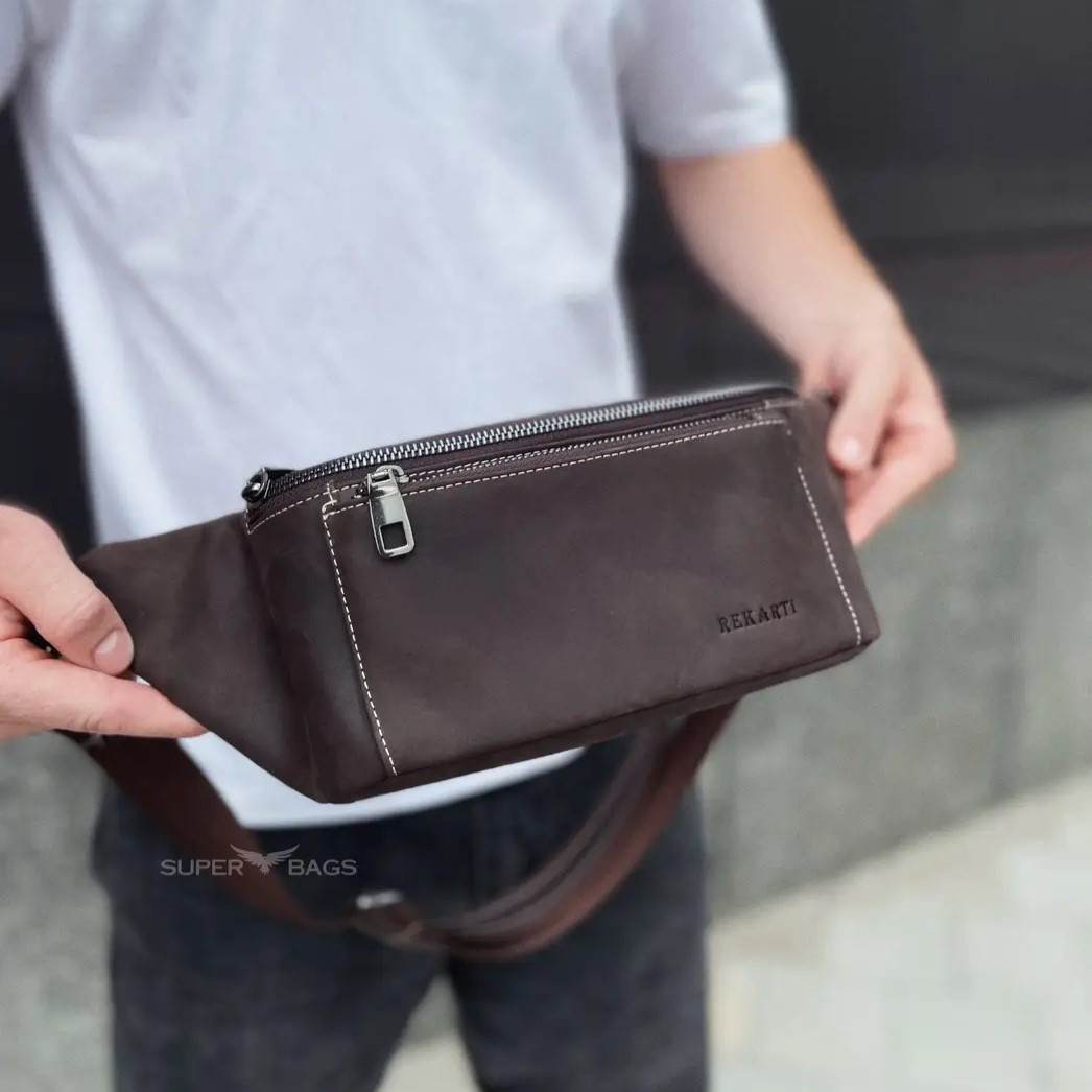 Коричнева сумка-бананка з шкіри крезі хорс CH-7371 _ bags25, фото 1