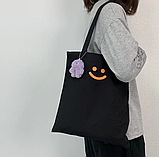 Сумка жіноча шопер тканинної на змійці чорний з брелоком, фото 2