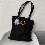 Сумка жіноча шопер тканинної на змійці чорний з брелоком, фото 3