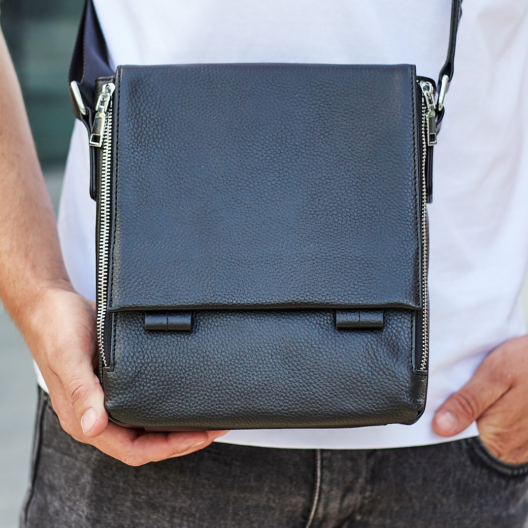 Шкіряна чоловіча сумка-месенджер з натуральної шкіри чорна Tiding Bag 6197 _ bags25, фото 1