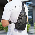 Чоловічий слінг сумка через плече шкіряна чорна Tiding Bag 33737 _ bags25, фото 8