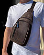 Чоловічий слінг зі шкіри крейзі хорс в коричневому кольорі 6349 _ bags25, фото 2