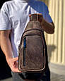 Чоловічий слінг зі шкіри крейзі хорс в коричневому кольорі 6349 _ bags25, фото 5