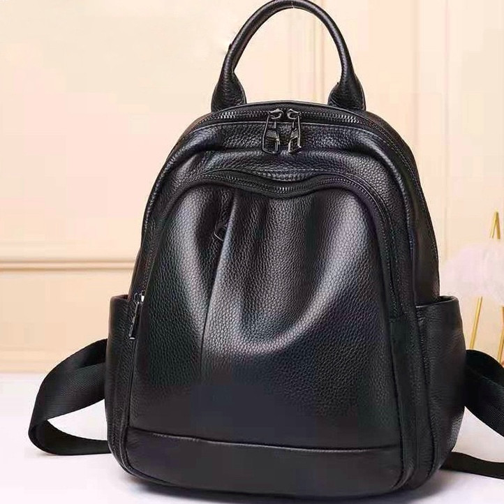 Шкіряний жіночий міський рюкзак на блискавці чорний 85271 _ bags25, фото 1