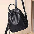 Шкіряний жіночий міський рюкзак на блискавці чорний 85271 _ bags25, фото 2
