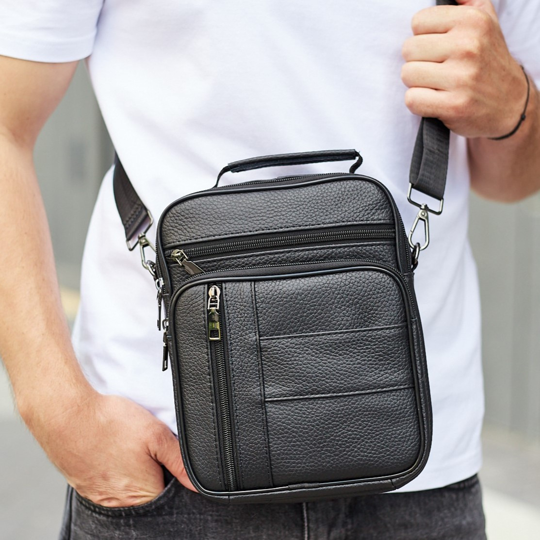 Чоловіча шкіряна сумка-барсетка через плече чорна Bexhill BX-09164 _ bags25, фото 1