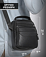 Чоловіча шкіряна барсетка через плече компактна функціональна з ручкою чорна 86802 _ bags25, фото 4