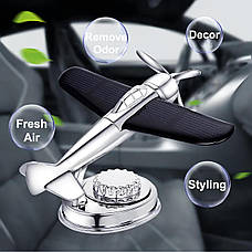 Аромадифузор для авто RESTEQ на сонячній батареї у формі літака — Solar Aroma, ароматизатор повітря з обертовим пропелером, фото 3