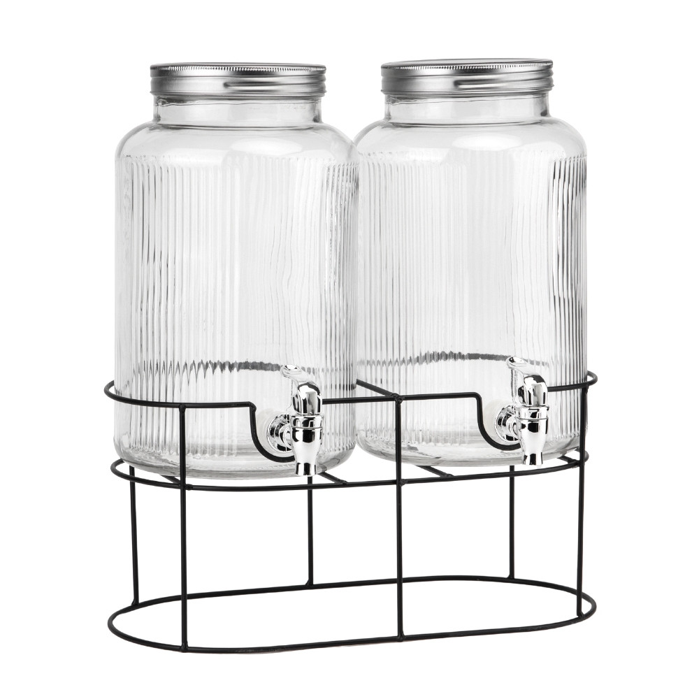 Набір із 2 лимонадниць із краном на металевій підставці 5,5 л 48х35 см 19227-006 скло