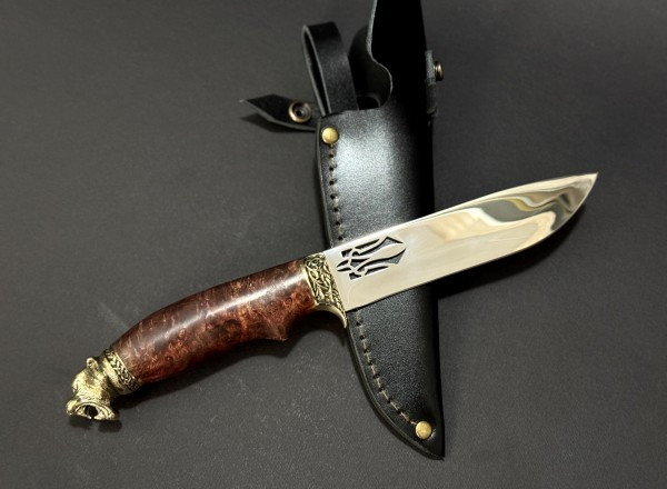 Ніж мисливський подарунковий Nb Art Тигр з гербом 223k70 у шкіряному чохлі