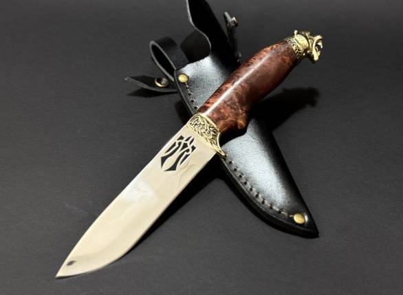 Ніж мисливський подарунковий Nb Art Тигр з гербом 223k70 у шкіряному чохлі, фото 2