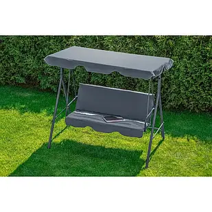 Гойдалка для дачі з матрацом, підвісні на пружинах на 3 персони, з регульованим тентом, колір сірий