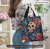 Велика сумка-шопер з принтом квіткових черепів, 38/33,5 см, фото 2