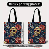 Велика сумка-шопер з принтом квіткових черепів, 38/33,5 см, фото 3