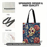 Велика сумка-шопер з принтом квіткових черепів, 38/33,5 см, фото 4