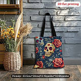 Велика сумка-шопер з принтом квіткових черепів, 38/33,5 см, фото 5