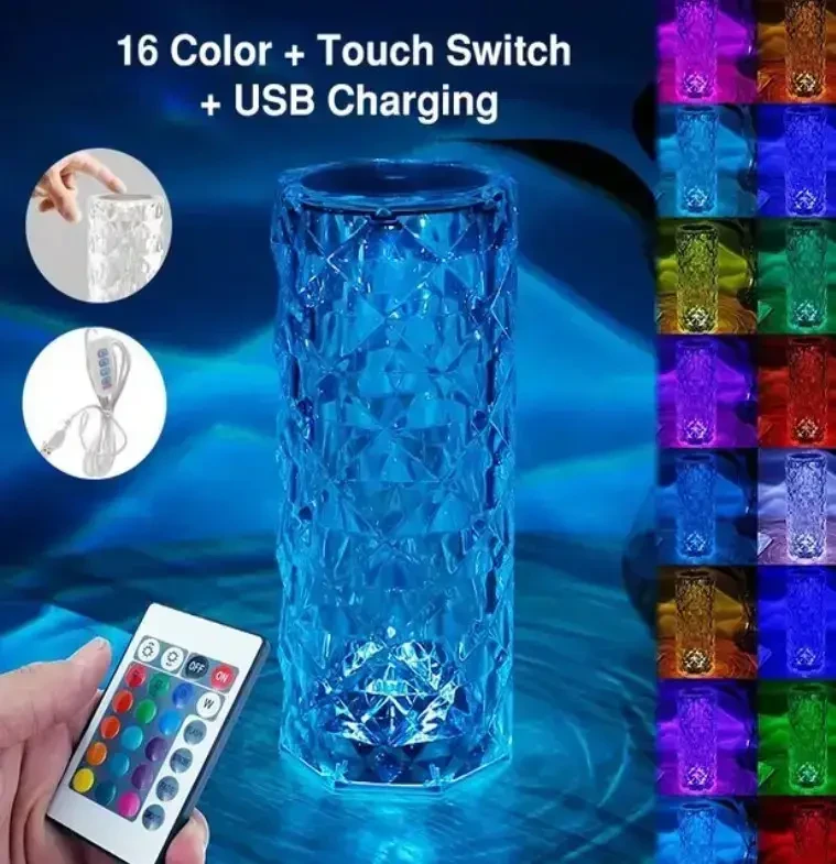 ОЧЕНКА! Настільна акумуляторна лампа з пультом 22 см нічник Троянда RGB Crystal Rose. (Плохе паковання 3019)