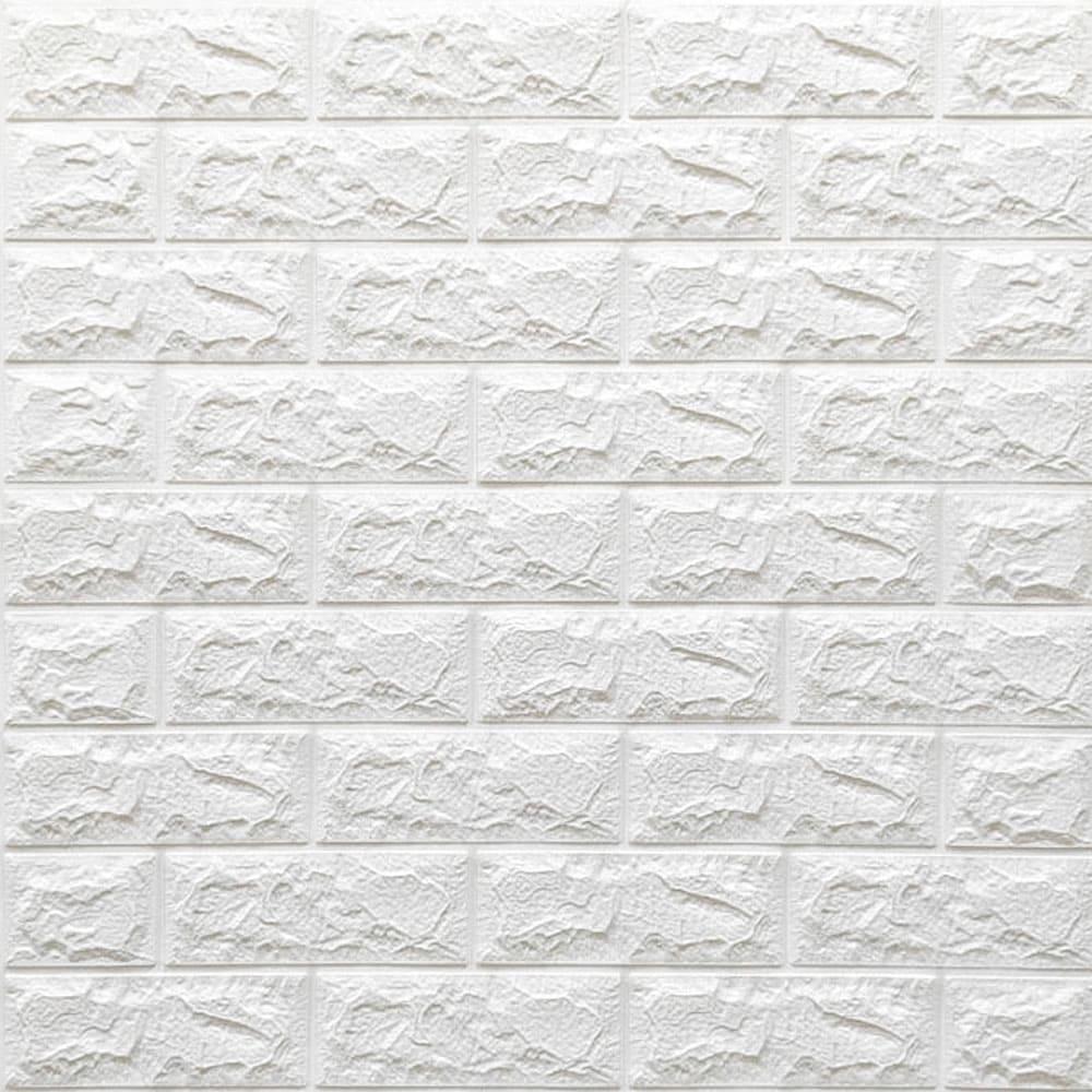 3д панель стінова Глянцева Біла Цегла самоклеючі 3d панелі для стін декоративні 700x770x7мм (1-7мм-ГЛ)