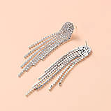 Жіночі вечірні сережки сріблясті довгі зі стразами, фото 2