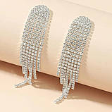 Жіночі вечірні сережки сріблясті довгі зі стразами, фото 5
