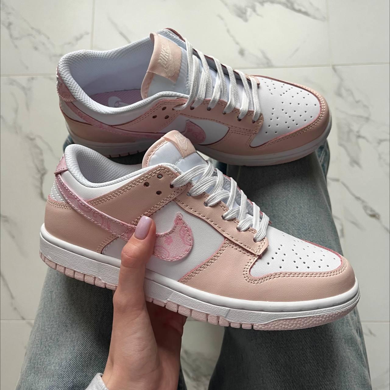 Жіночі кросівки Nike SB Dunk Low White Pink Paisley Біло-рожеві Взуття Найк СБ Данк низькі шкіряні демісезон