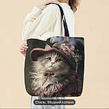 Велика сумка-шопер з принтом модної киці, 37/32 см, фото 4