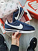 Жіночі чоловічі кросівки Nike Cortez Red Blue Navi кеди Найк Кортез сині замша нейлон, фото 4
