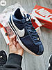 Жіночі чоловічі кросівки Nike Cortez Red Blue Navi кеди Найк Кортез сині замша нейлон, фото 3