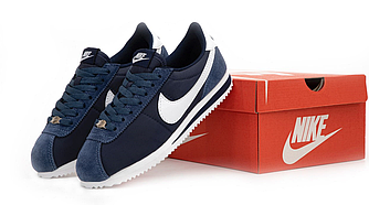 Жіночі чоловічі кросівки Nike Cortez Red Blue Navi кеди Найк Кортез сині замша нейлон