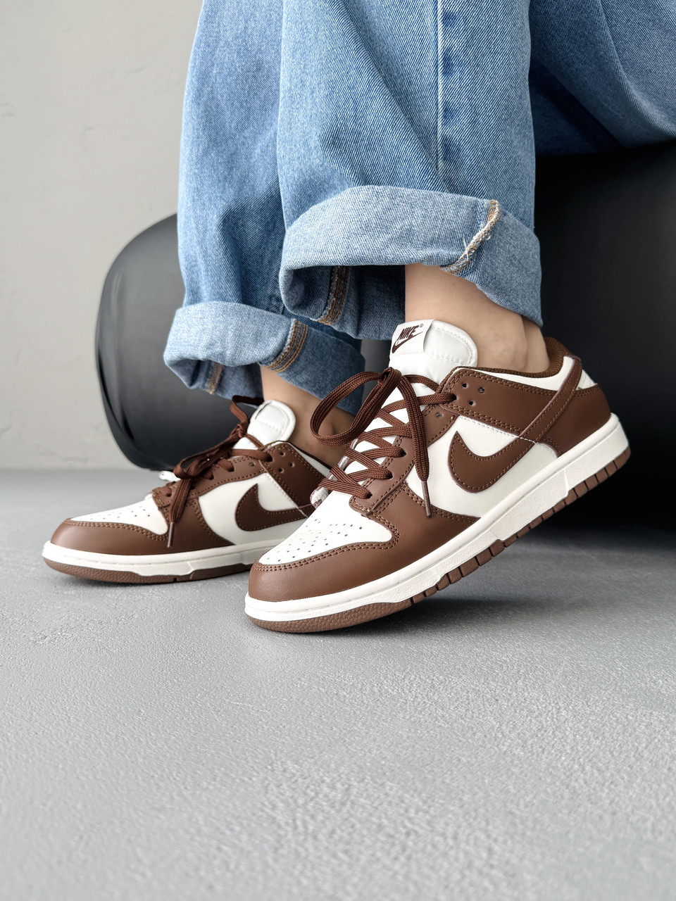 Жіночі кросівки Nike SB Dunk Low Brown White Коричневі Взуття Найк СБ Данк низькі шкіра текстиль демісезон