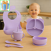 Набір дитячого силіконового посуду для першого прикорму із 6 предметів, однотонний