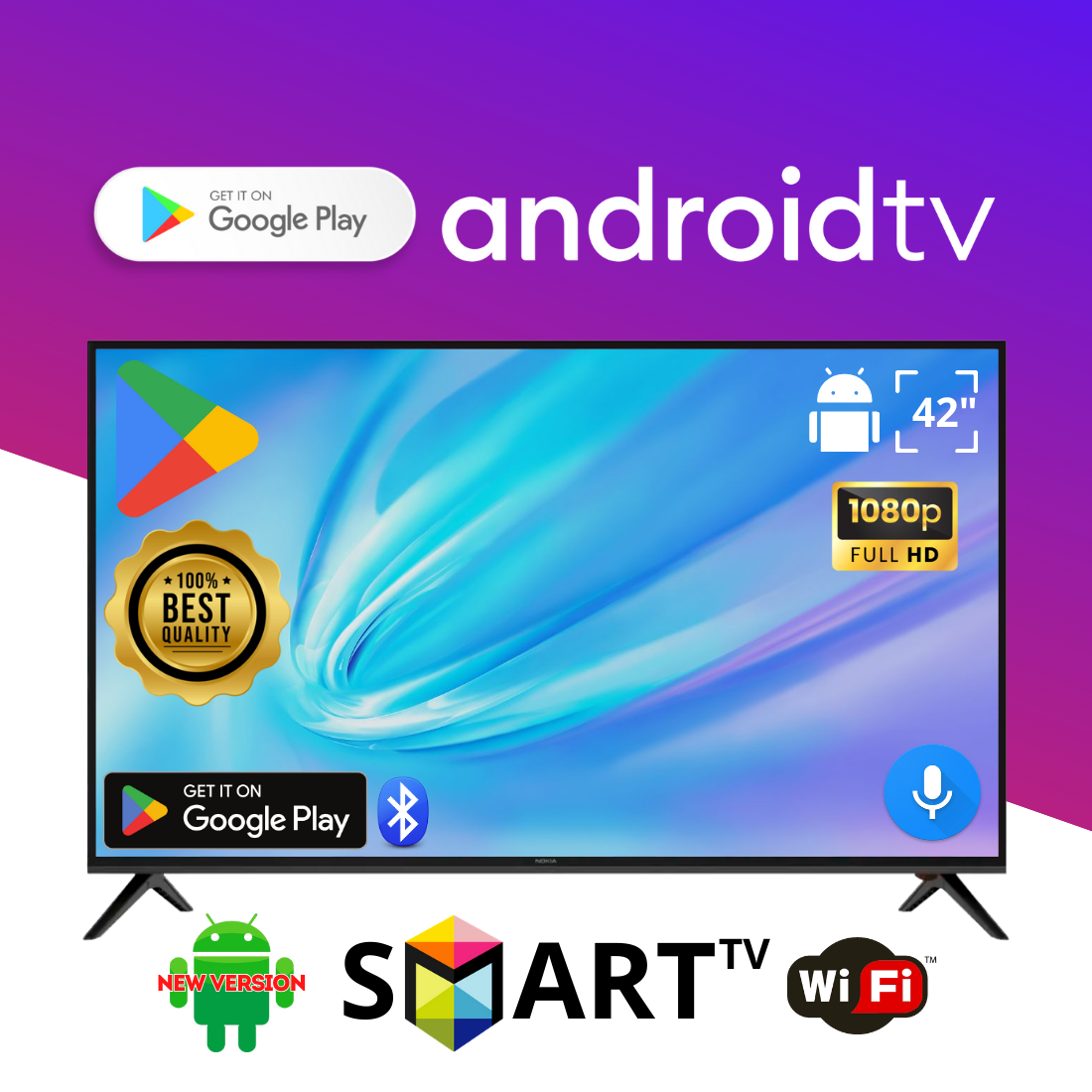 Телевізор NOKIA 42" I Android 15.0 Smart DVB/T2/FullHD/USB/ (1980x1080) блютуз голосове введення