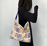 Сумка жіноча шопер тканинної на змійці різнобарвна, фото 2