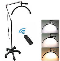 Безтіньова лампа-півмісяць LED Moon CS-20Х (36Вт), 45см на коліщатках для освітлення, з тримачем для телефону Чорний