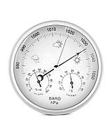 Аналогова метеостанція 3 в 1, Ø 14 см, барометр, термометр, гігрометр з корпусом із нержавіючої сталі QWORK