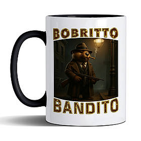 Чашка 330 мл з чорною ручкою з приколом Bobritto bandito/Бобріто бандіто