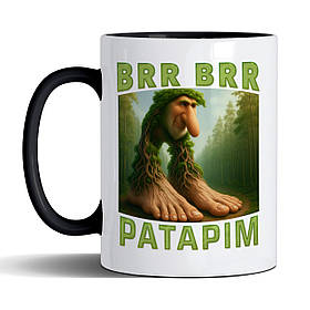 Чашка 330 мл з чорною ручкою з приколом Brr brr Patapim/Брр Брр Патапім