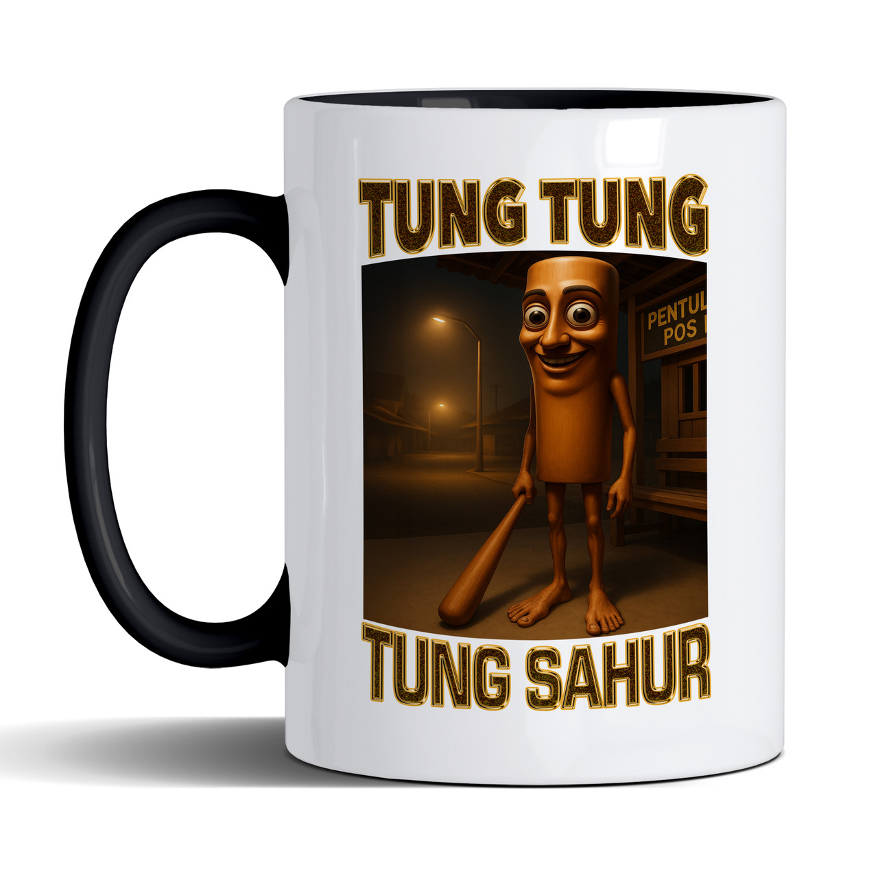 Чашка 330 мл з чорною ручкою з приколом Tung tung tung sahur/Тун тун тун сахур