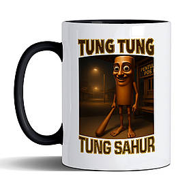 Чашка 330 мл з чорною ручкою з приколом Tung tung tung sahur/Тун тун тун сахур