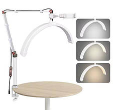 Безтіньова настільна лампа HD-М3X-pro (40 см) на струбціні для освітлення (+тримач для телефону) 20 Вт Білий