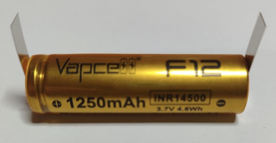 Акумулятор Vapcell 14500 F12 1250 мА·год розрядний струм 3 А AA з виведеннями