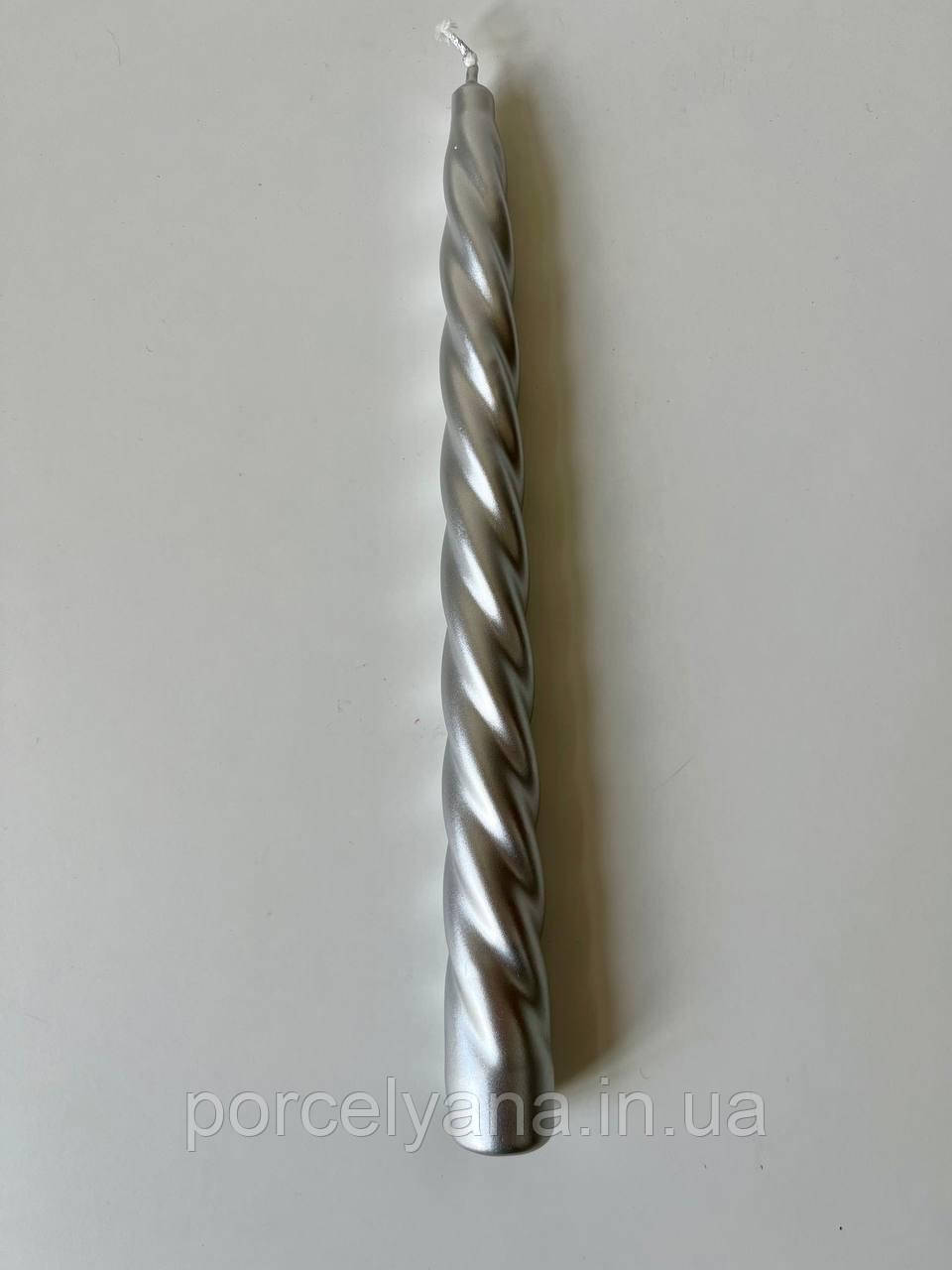 Свічка столова довга кручена 23 см Adpal Срібна, фото 1