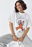 Бавовняна футболка з ведмедиком — білий колір, M (є розміри), фото 5
